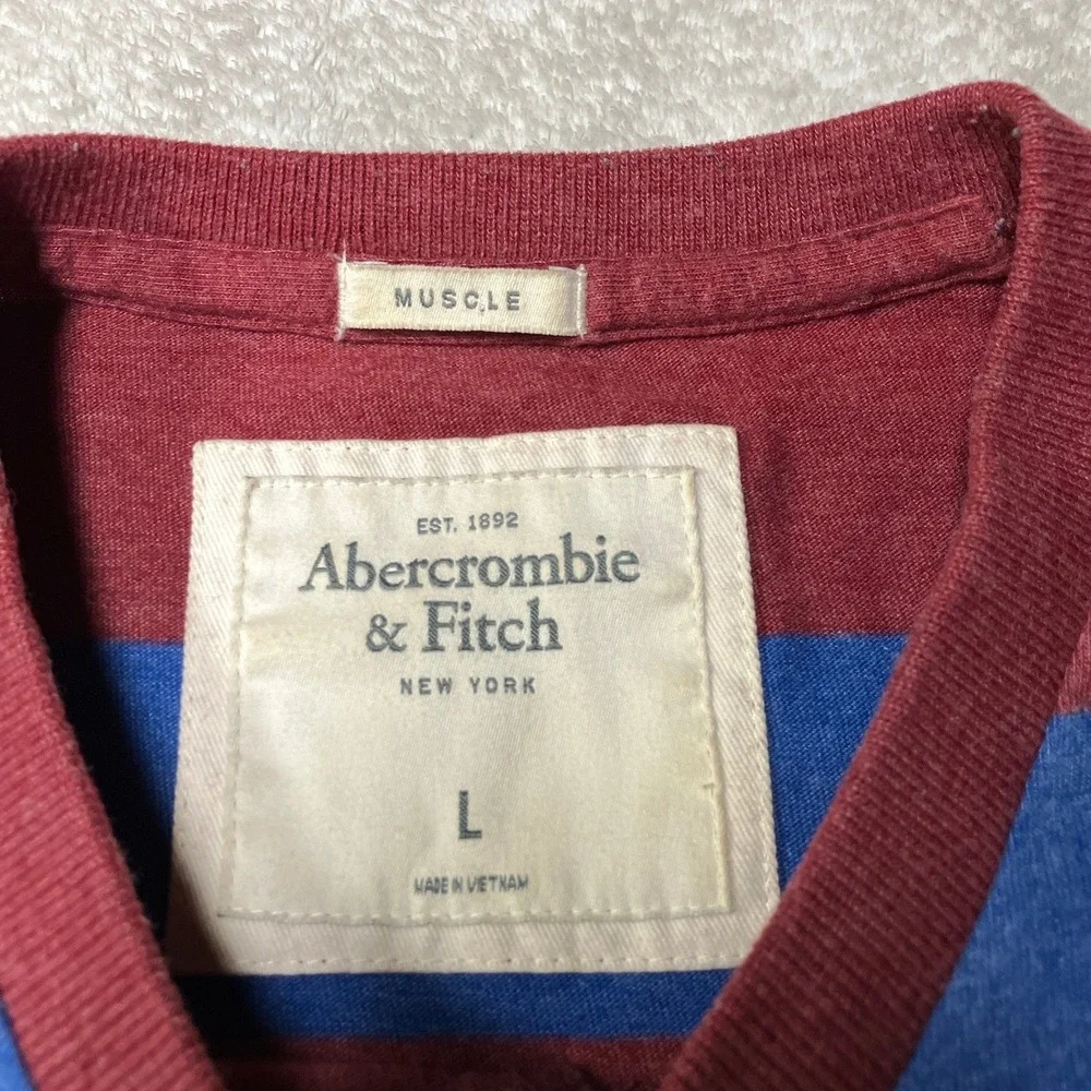 Vintage Y2K Abercrombie & Fitch Muscle Fit T-Shirt V-Neck Striped Logo Mens L